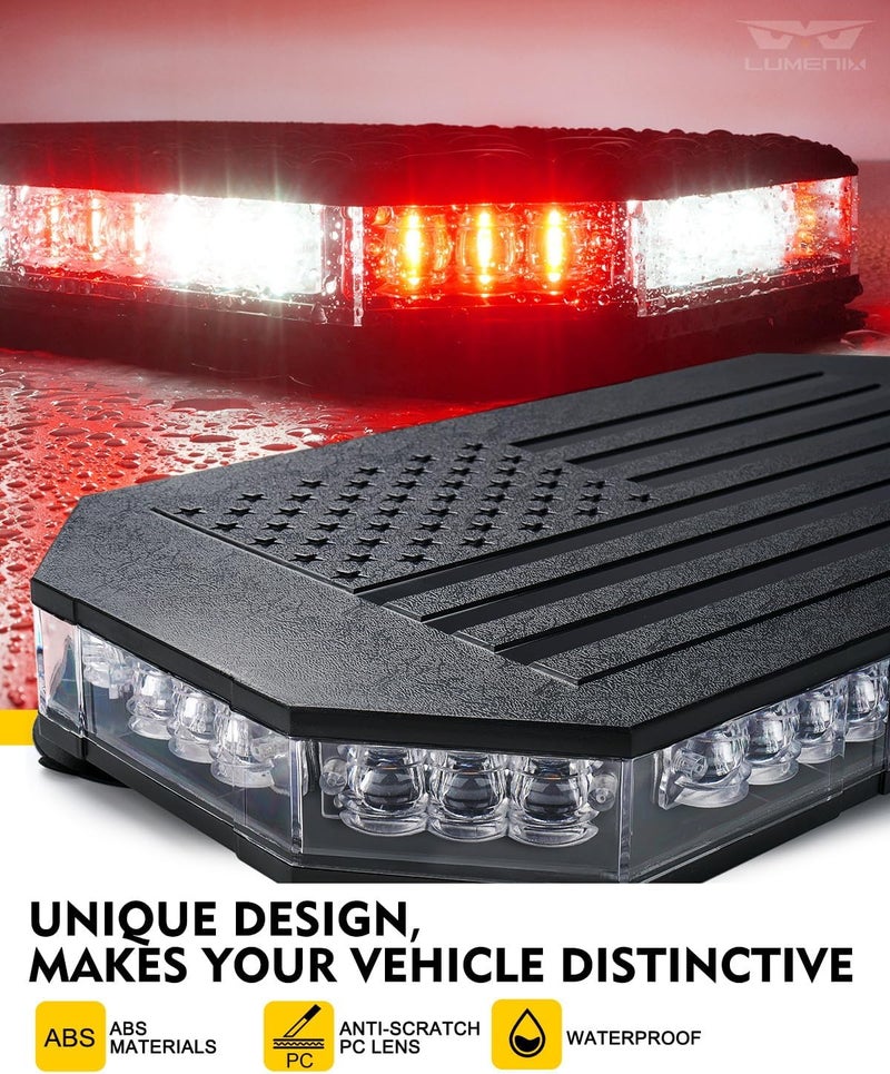 LUMENIX Rooftop Strobe Beacon Lights White Red LED Emergency Warning Caution Flashing Traffic Light Bar for POV Firefighter Ambulance Vehicles Fire Trucks, American Flag Pattern | Patented Design - Image 2